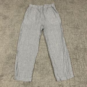 Quince Pants Womens XS Cropped Ankle Striped Linen Blue White Pockets